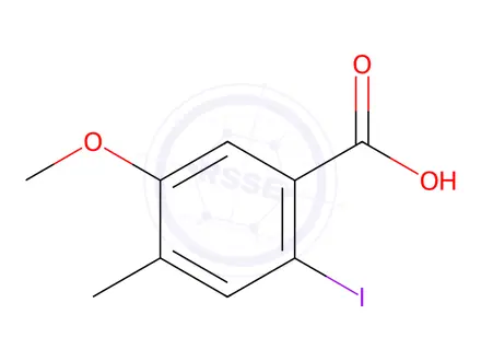 Chemical structure of Benzoic acid, 2-iodo-5-methoxy-4-methyl-