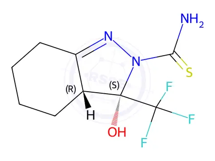 Chemical structure of 3,3A,4,5,6,7-HEXAHYDRO-3-HYDROXY-2-THIOCARBAMOYL-3-TRIFLUOROMETHYL-2H-INDAZOLE