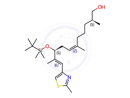 Chemical structure of (+)-(2S,6Z,9S,10E)-9-{[tert-Butyl(dimethyl)silyl]oxy}-2,6,10-trimethyl-11-(2-methyl-1,3-thiazol-4-yl)-undeca-6,10-dien-1-ol
