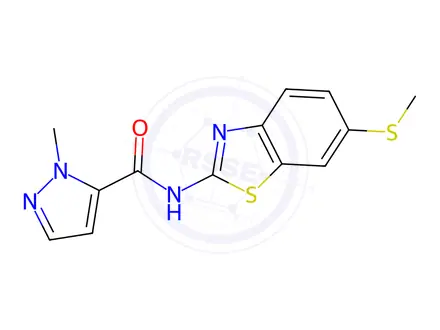 Chemical structure of 1-Methyl-N-(6-(methylthio)benzo[d]thiazol-2-yl)-1H-pyrazole-5-carboxamide