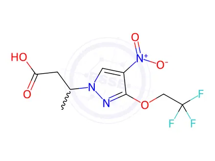 Chemical structure of 3-[4-nitro-3-(2,2,2-trifluoroethoxy)-1H-pyrazol-1-yl]butanoic acid