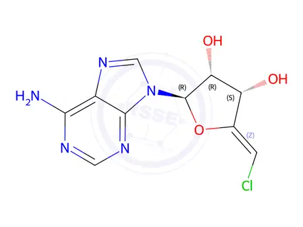 Chemical structure of (2R,3R,4S,Z)-2-(6-Amino-9H-purin-9-yl)-5-(chloromethylene)tetrahydrofuran-3,4-diol
