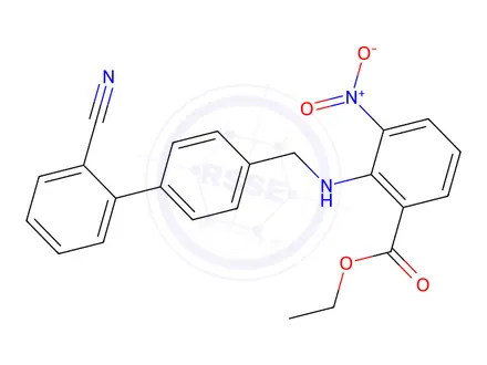 Chemical structure of 2-[(2'-Cyano-biphenyl-4-ylmethyl)-amino]-3-nitro-benzoic acid ethyl ester
