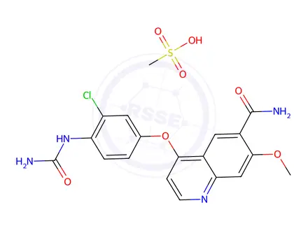 Chemical structure of 4-(3-Chloro-4-ureidophenoxy)-7-methoxyquinoline-6-carboxamide Methanesulfonate