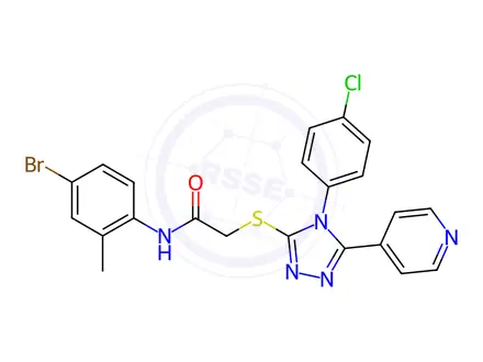 Chemical structure of N-(4-Bromo-2-methylphenyl)-2-((4-(4-chlorophenyl)-5-(pyridin-4-yl)-4H-1,2,4-triazol-3-yl)thio)acetamide