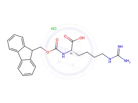 Chemical structure of N2-(((9H-fluoren-9-yl)methoxy)carbonyl)-N6-carbamimidoyl-L-lysine hydrochloride