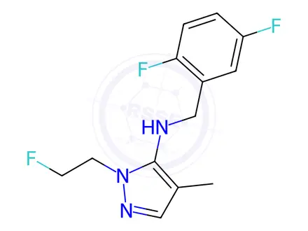 Chemical structure of N-(2,5-difluorobenzyl)-1-(2-fluoroethyl)-4-methyl-1H-pyrazol-5-amine