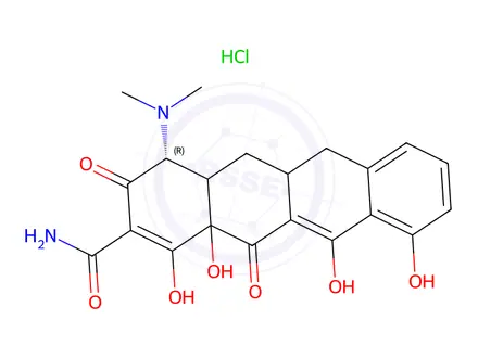 Chemical structure of (4R)-4-(dimethylamino)-1,10,11,12a-tetrahydroxy-3,12-dioxo-3,4,4a,5,5a,6,12,12a-octahydrotetracene-2-carboxamide hydrochloride