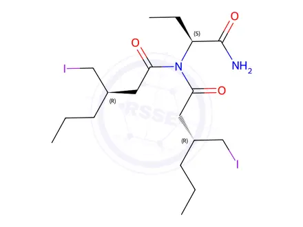Chemical structure of (R)-N-((S)-1-amino-1-oxobutan-2-yl)-3-(iodomethyl)-N-((R)-3-(iodomethyl)hexanoyl)hexanamide