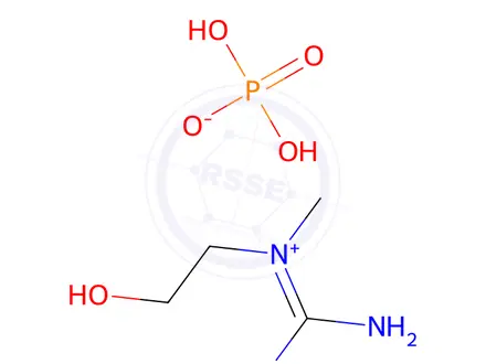 Chemical structure of N-(2-hydroxyethyl)-N-methylguanidinium phosphate