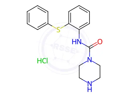 Chemical structure of N-[2-(Phenylthio)phenyl]-1-piperazinecarboxamide Hydrochloride