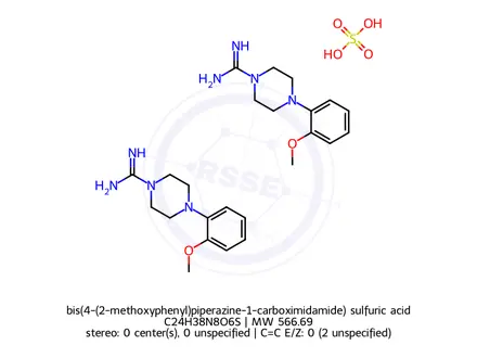 Chemical structure of bis(4-(2-methoxyphenyl)piperazine-1-carboximidamide) sulfuric acid