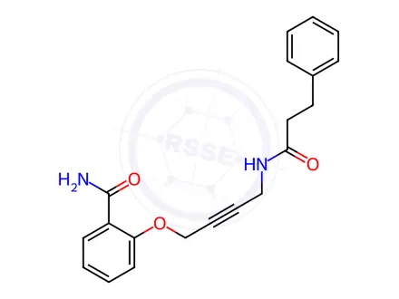 Chemical structure of 2-((4-(3-Phenylpropanamido)but-2-yn-1-yl)oxy)benzamide