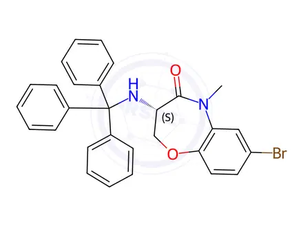 Chemical structure of (3S)-7-bromo-5-methyl-3-(tritylamino)-2,3-dihydro-1,5-benzoxazepin-4-one