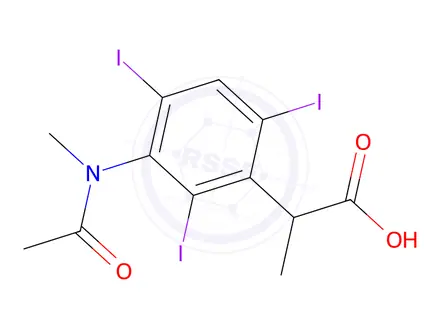 Chemical structure of 2,4,6-Triiodo-3-(N-methylacetylamino)hydratropic acid