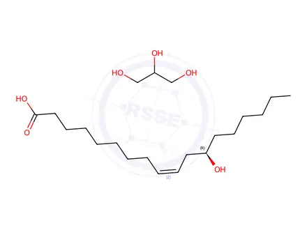 Chemical structure of 9-Octadecenoic acid, 12-hydroxy-, [R-(Z)]-, mono-and diester with glycerol