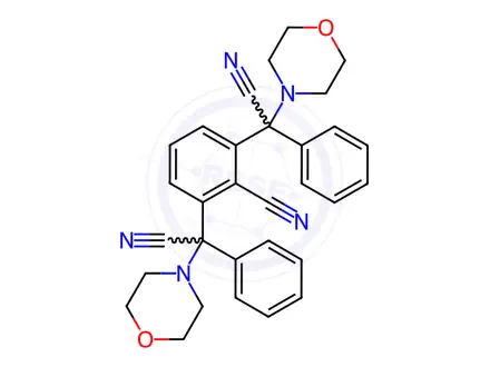 Chemical structure of 2,6-bis[cyano(morpholino)phenylmethyl]benzenecarbonitrile