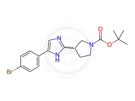 Chemical structure of tert-Butyl 3-(5-(4-bromophenyl)-1H-imidazol-2-yl)pyrrolidine-1-carboxylate