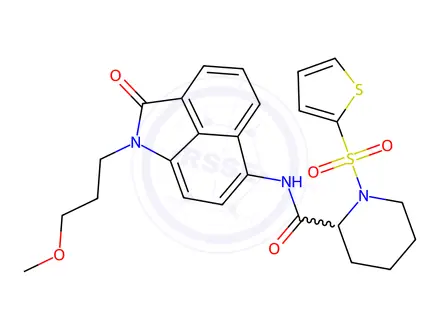 Chemical structure of N-(1-(3-methoxypropyl)-2-oxo-1,2-dihydrobenzo[cd]indol-6-yl)-1-(thiophen-2-ylsulfonyl)piperidine-2-carboxamide