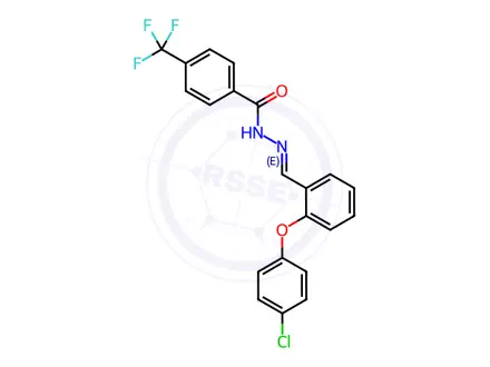 Chemical structure of N'-[(1E)-[2-(4-Chlorophenoxy)phenyl]methylidene]-4-(trifluoromethyl)benzohydrazide