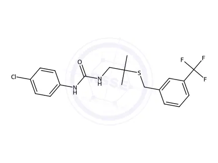 Chemical structure of 1-(4-Chlorophenyl)-3-(2-methyl-2-((3-(trifluoromethyl)benzyl)thio)propyl)urea
