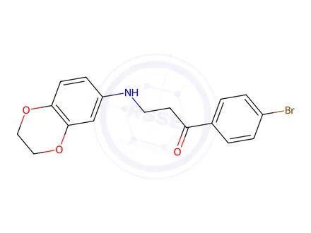 Chemical structure of 1-(4-Bromophenyl)-3-(2,3-dihydro-1,4-benzodioxin-6-ylamino)-1-propanone