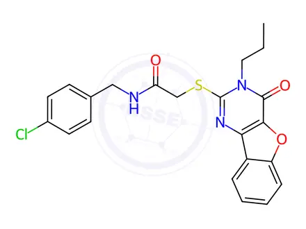 Chemical structure of N-[(4-chlorophenyl)methyl]-2-[(4-oxo-3-propyl-[1]benzofuro[3,2-d]pyrimidin-2-yl)sulfanyl]acetamide