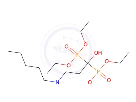 Chemical structure of tetraethyl (1-hydroxy-3-(methyl(pentyl)amino)propane-1,1-diyl)bis(phosphonate)