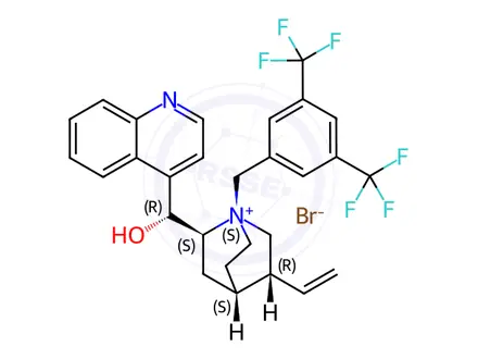 Chemical structure of (1S,2S,4S,5R)-1-(3,5-Bis(trifluoromethyl)benzyl)-2-((R)-hydroxy(quinolin-4-yl)methyl)-5-vinylquinuclidin-1-ium Bromide