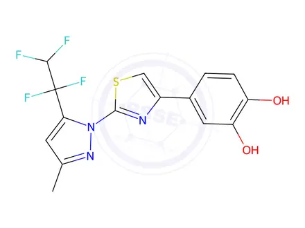 Chemical structure of 4-(2-(3-Methyl-5-(1,1,2,2-tetrafluoroethyl)-1H-pyrazol-1-yl)thiazol-4-yl)benzene-1,2-diol