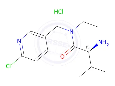 Chemical structure of (S)-2-Amino-N-((6-chloropyridin-3-yl)methyl)-N-ethyl-3-methylbutanamide hydrochloride