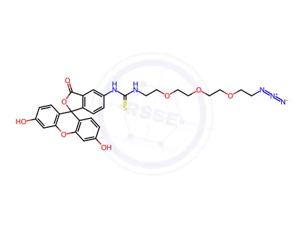 Chemical structure of 1-(2-(2-(2-(2-Azidoethoxy)ethoxy)ethoxy)ethyl)-3-(3',6'-dihydroxy-3-oxo-3h-spiro[isobenzofuran-1,9'-xanthen]-5-yl)thiourea