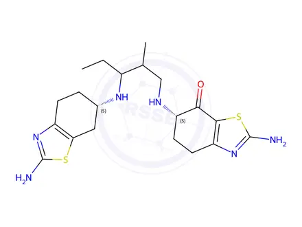 Chemical structure of (6S)-2-amino-6-((3-(((S)-2-amino-4,5,6,7-tetrahydrobenzo[d]thiazol-6-yl)amino)-2-methylpentyl)amino)-5,6-dihydrobenzo[d]thiazol-7(4H)-one