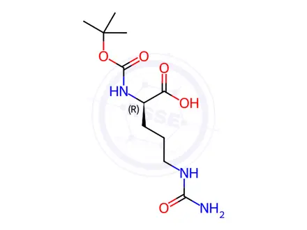 Chemical structure of (R)-2-((tert-butoxycarbonyl)amino)-5-ureidopentanoic acid