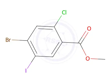Chemical structure of 4-Bromo-2-chloro-5-iodo-benzoic acid methyl ester