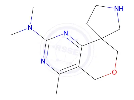 Chemical structure of N,N,4-Trimethyl-5,7-Dihydrospiro[Pyrano[4,3-D]Pyrimidine-8,3'-Pyrrolidin]-2-Amine