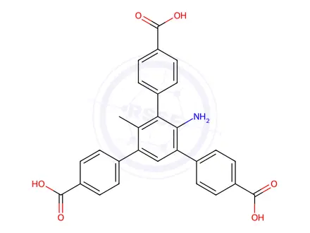 Chemical structure of 2'-Amino-5'-(4-carboxyphenyl)-4'-methyl-[1,1':3',1''-terphenyl]-4,4''-dicarboxylic acid
