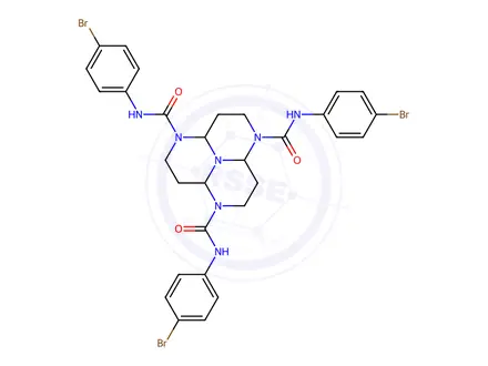 Chemical structure of N,N',N''-Tris(p-bromophenyl)dodecahydro-1,4,7,9b-tetraazaphenalene-1,4,7-tricarboxamide