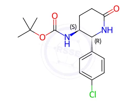 Chemical structure of Carbamic acid, N-[(2R,3S)-2-(4-chlorophenyl)-6-oxo-3-piperidinyl]-, 1,1-dimethylethyl ester