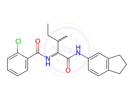 Chemical structure of Benzamide, 2-chloro-N-[1-[[(2,3-dihydro-1H-inden-5-yl)amino]carbonyl]-2-methylbutyl]-(9CI)