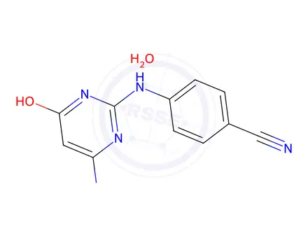 Chemical structure of 6-Amino-4-hydroxy-2-(4-cyanophenylamino) pyrimidine monohydrate