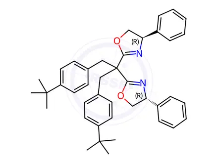 Chemical structure of Oxazole, 2,2'-[2-[4-(1,1-dimethylethyl)phenyl]-1-[[4-(1,1-dimethylethyl)phenyl]methyl]ethylidene]bis[4,5-dihydro-4-phenyl-, (4R,4'R)-