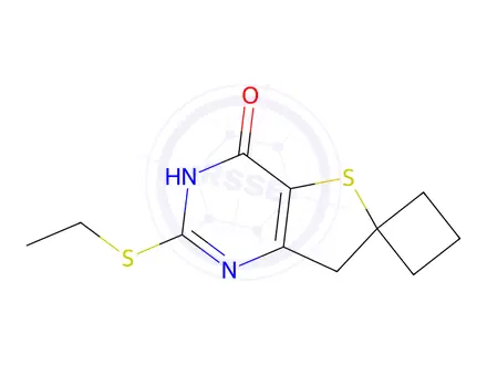 Chemical structure of 2'-(Ethylthio)-7'H-spiro[cyclobutane-1,6'-thieno[3,2-d]pyrimidin]-4'-ol