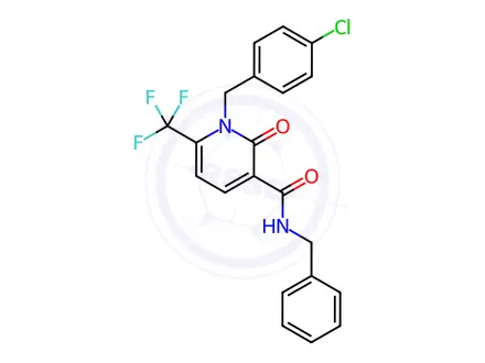 Chemical structure of N-benzyl-1-(4-chlorobenzyl)-2-oxo-6-(trifluoromethyl)-1,2-dihydropyridine-3-carboxamide