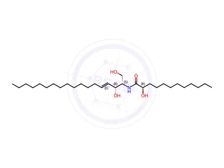 Chemical structure of (R)-N-((2S,3R,E)-1,3-Dihydroxyoctadec-4-en-2-yl)-2-hydroxydodecanamide;