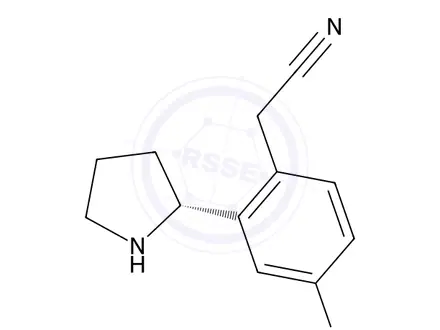 Chemical structure of (R)-2-(4-fluoro-2-(pyrrolidin-2-yl)phenyl)acetonitrile