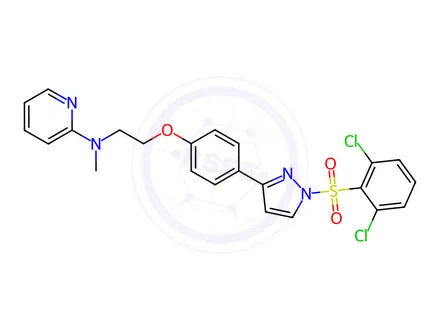 Chemical structure of N-(2-(4-(1-((2,6-dichlorophenyl)sulfonyl)-1H-pyrazol-3-yl)phenoxy)ethyl)-N-methylpyridin-2-amine