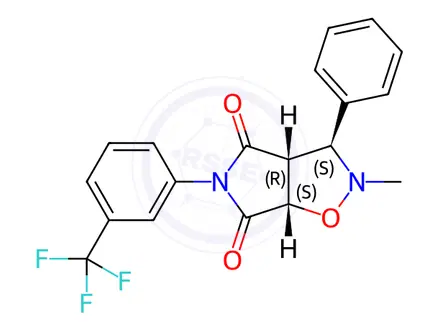 Chemical structure of (3S,3AR,6aS)-2-methyl-3-phenyl-5-[3-(trifluoromethyl)phenyl]-hexahydro-2H-pyrrolo[3,4-d][1,2]oxazole-4,6-dione