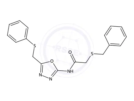 Chemical structure of 2-(Benzylthio)-N-(5-((phenylthio)methyl)-1,3,4-oxadiazol-2-yl)acetamide