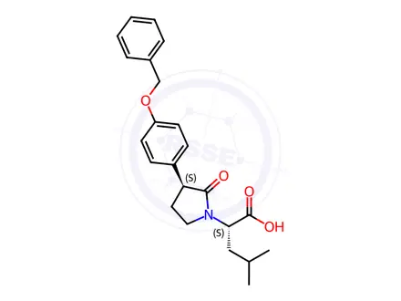Chemical structure of (S)-2-((S)-3-(4-(benzyloxy)phenyl)-2-oxopyrrolidin-1-yl)-4-methylpentanoic acid